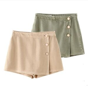 ZARA BUNDLE: 2 Mid Rise Button-Up Denim Skorts, SIZE LARGE